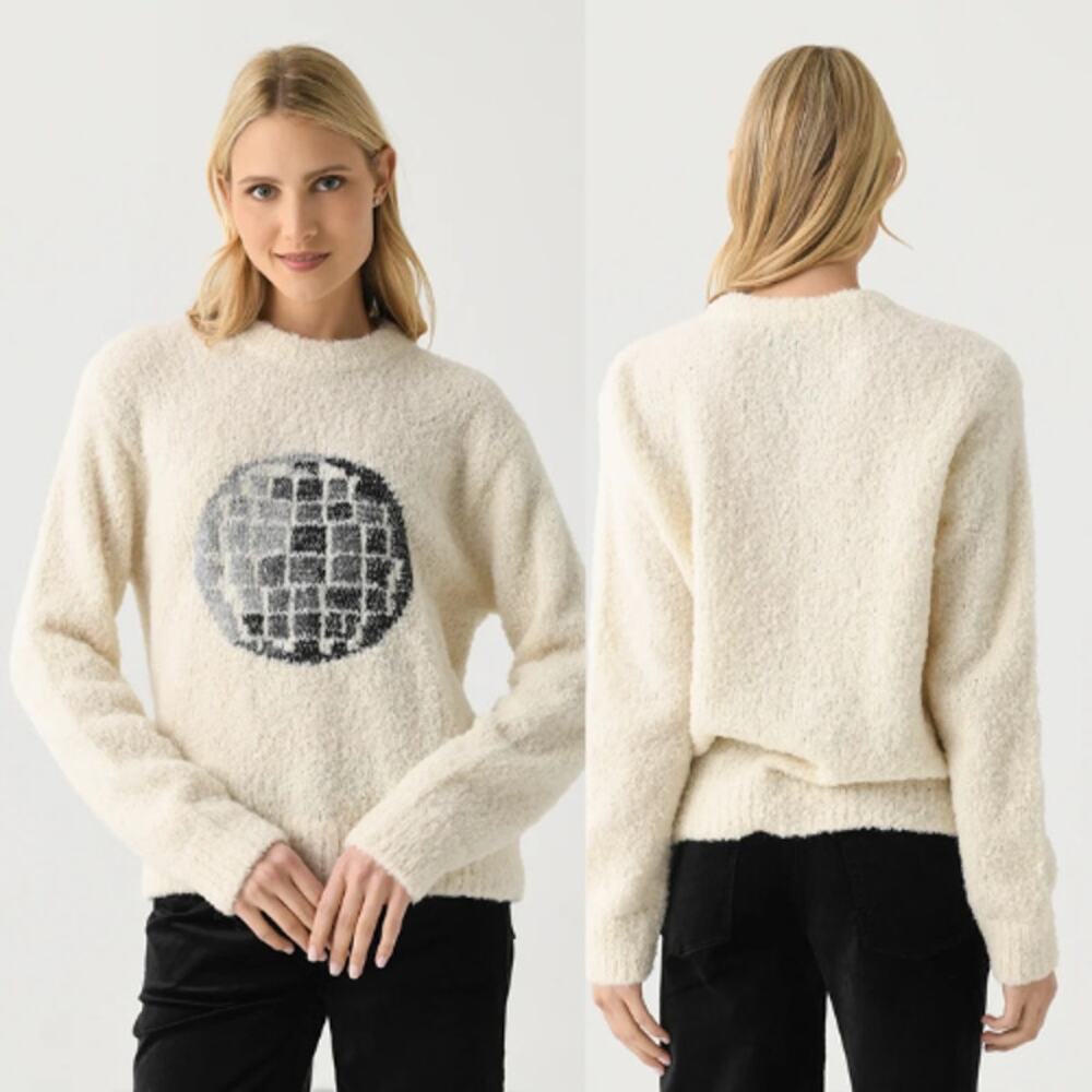 NWT Lingua Franca Hand Knit Disco Ball Crewneck Fuzzy Sweater Size: Large